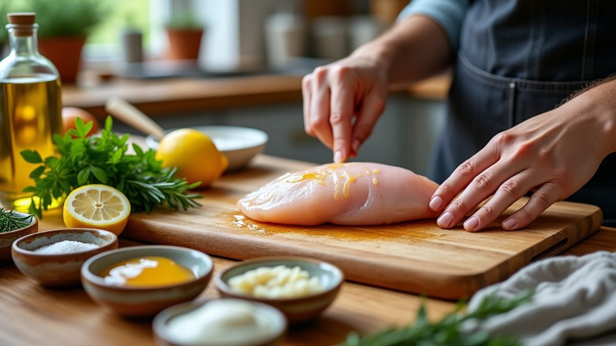 close up of fresh chicken breast on the kitchen's table