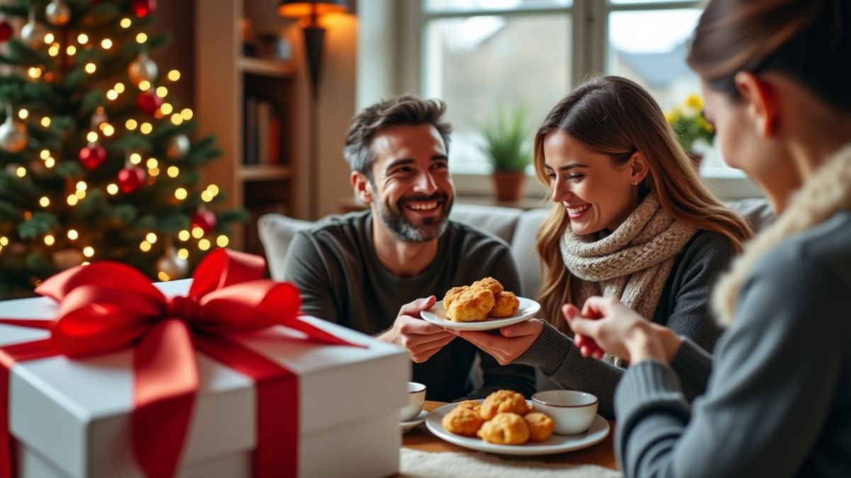 An unopened luxury gift sits aside while someone offers a warm handwritten note with no readable text.