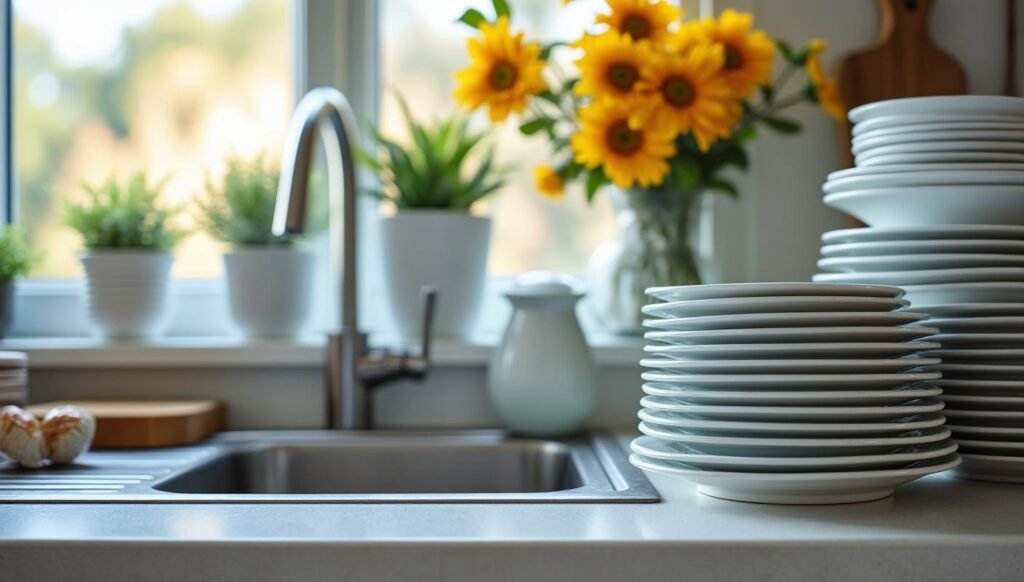 clean dishes on the kitchen's table