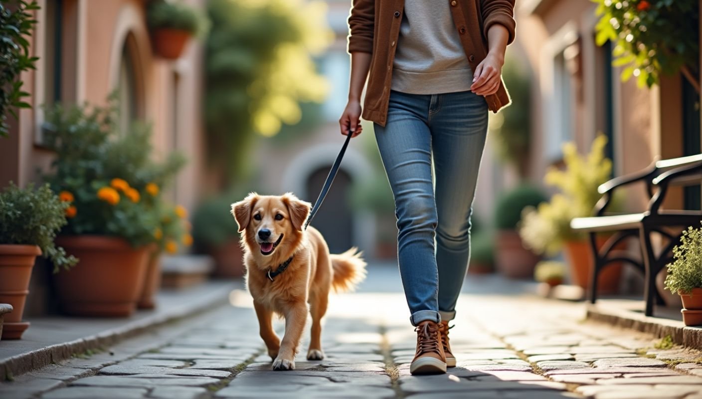 dog walking on the street