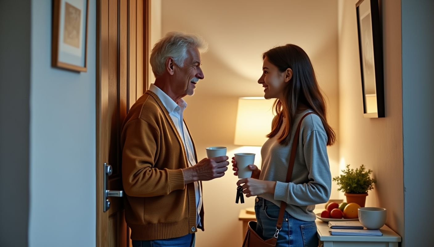 father and adult daughter are having conversation