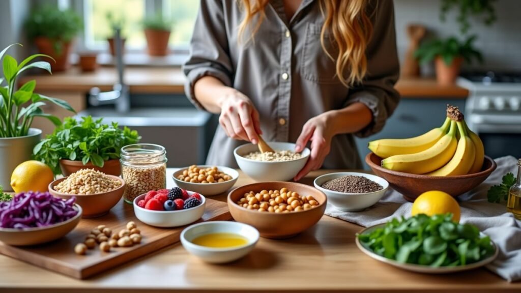 table fool of healthy snacks and foods