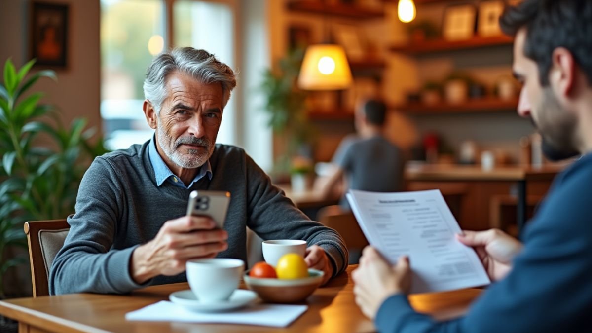 man in a cafe caught in the moment of intensive brain work