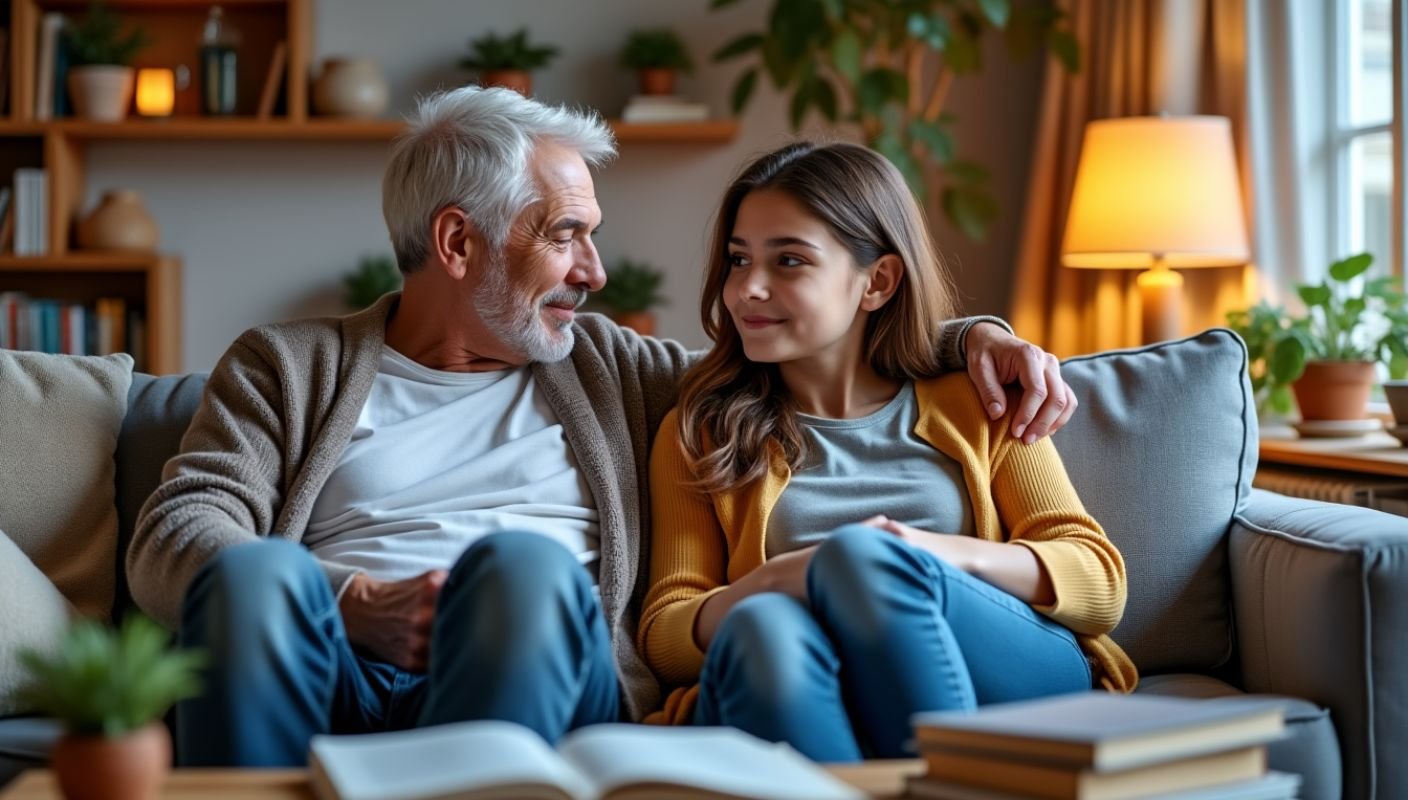 dad and daughter sitting on the couch